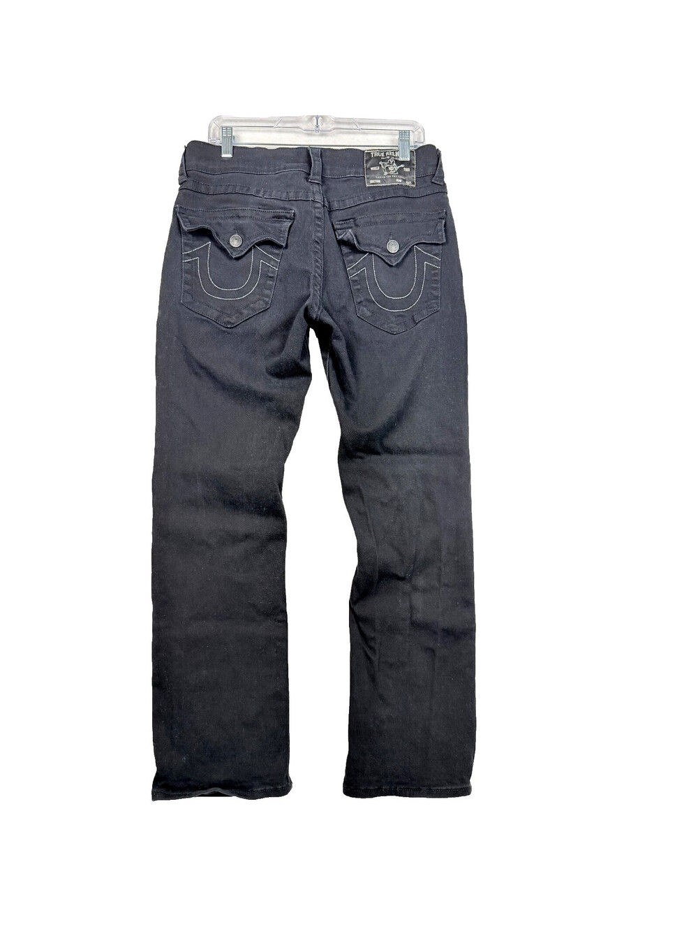 True Religion Mens Size 32x30 Ricky Flap Black Denim Jeans Straight Fit Y2K